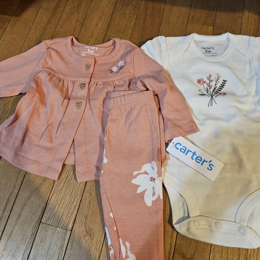 Carter's Peach and White Baby Outfit 3 Piece Set